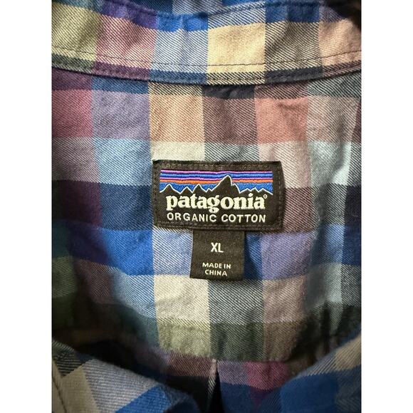 Patagonia Mens Shirt Organic Cotton Blue Purple Green Plaid XL - Picture 2 of 11